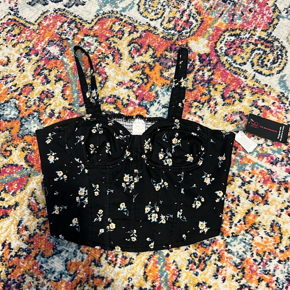 Floral Denim Corset Tank